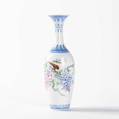 A Chinese famille-rose egg-shell 'floral and birds' vase