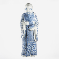 A Chinese blue and white porcelain 'Longevity' statue