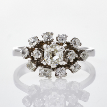 13ct White Gold, Vintage, .90ct Diamond Cluster Ring