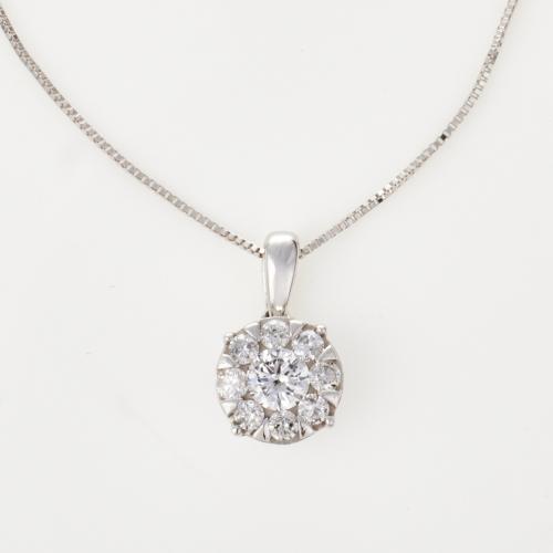 10ct White Gold, .40ct Diamond Cluster Pendant and Chain