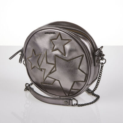 Diesel Metallic Silver Round Chain Bag