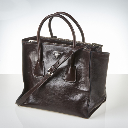 Prada Double Zip Leather Tote Bag