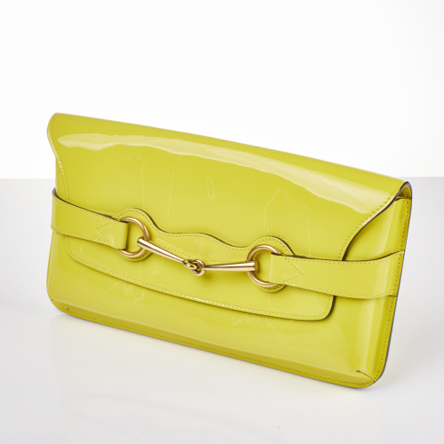 Gucci Yellow Patent Leather Horsebit Clutch Bag