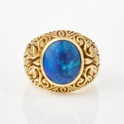 18ct Yellow Gold, 3.00ct Black Opal Heavy Ring, Size Y