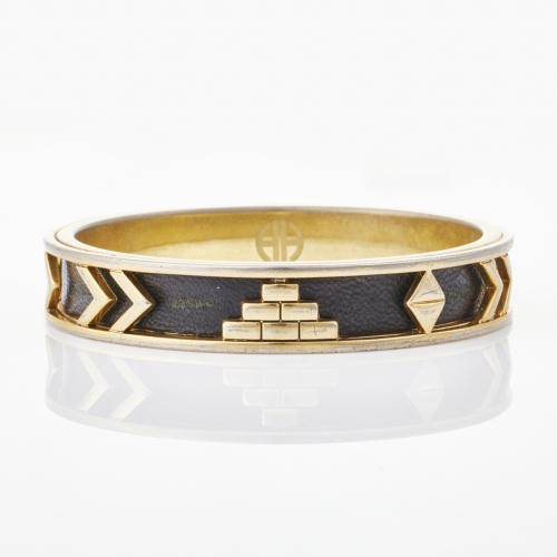 Givenchy, Black Leather with Gold-tone Arrow Design Bangle