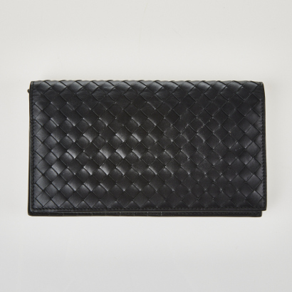 Bottega Veneta Intrecciato Black Leather Bifold Wallet with Box