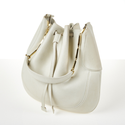 Salvatore Ferragamo White Leather Drawstring Bucket Bag