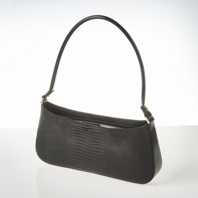 Salvatore Ferragamo Black Lizard Embossed Shoulder Bag