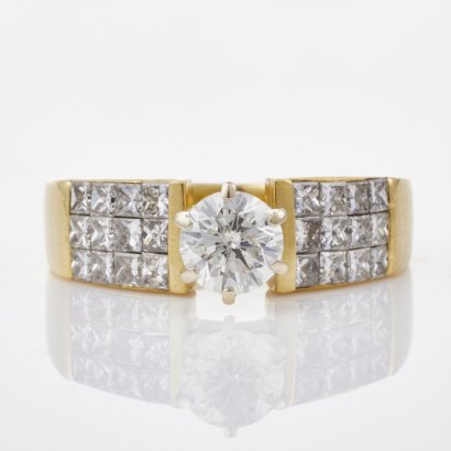 18ct Yellow Gold, 1.72ct Diamond Solitaire with Accents Ring