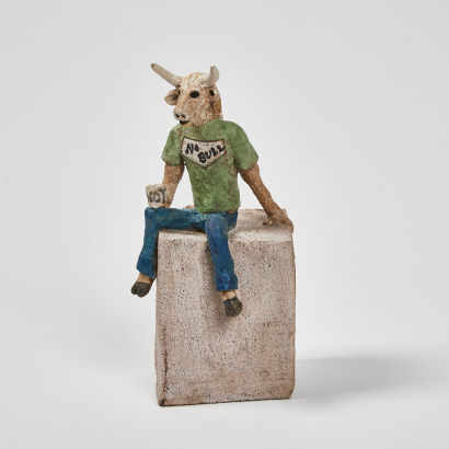 A Helen Perett Bull Man on a Block