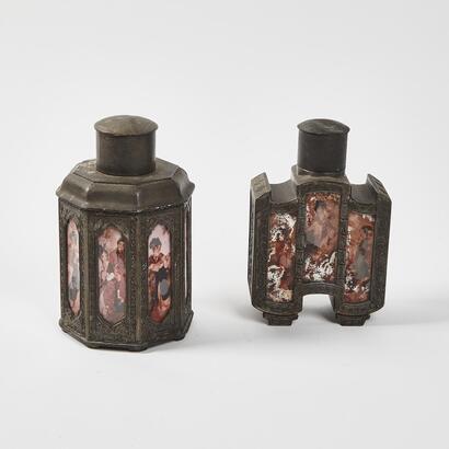 A Pair Of Vintage Metal Chinese Tea Caddies