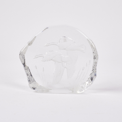 A Signed Capredoni Crystal Goose Paperweight