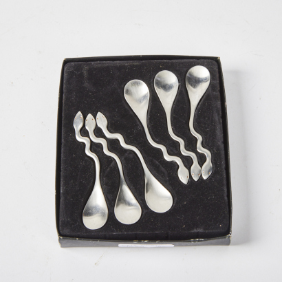 A Set Of Six Snake Teaspoons