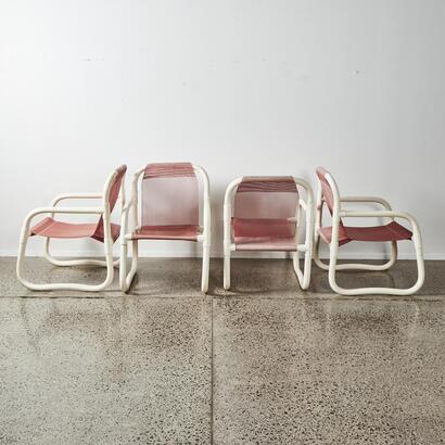 A Set Of Four Eighties Tubular Plastic Pool Chairs