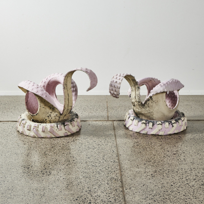 A Pair Of Retro Tyre Swans