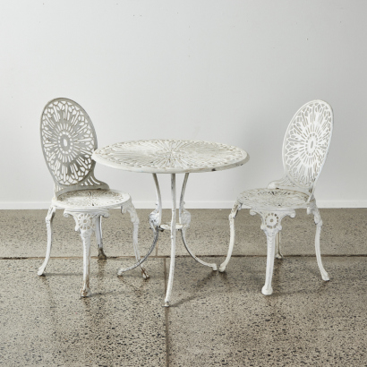 A Vintage Underwood Of Englewood Three Piece White Aluminium Outdoor Setting