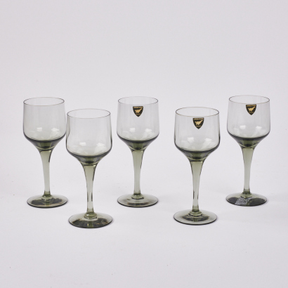 A Set Of Five Orrefors Smoked Crystal Sherry Glasses