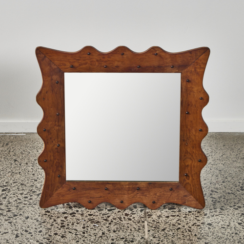 A Chapman Taylor Style Studded Wavy Mirror In Yew Wood