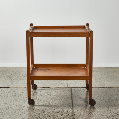 A Vintage Solid Wood Tea Trolley with Removable Tray