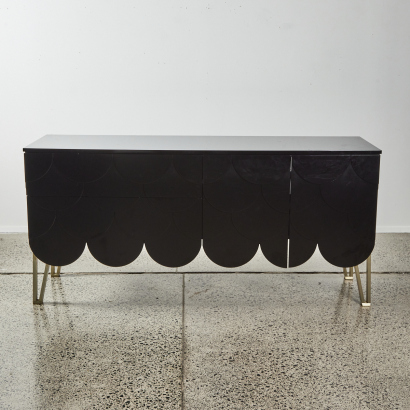 A Modern Designer Sideboard in Black with Gold Legs