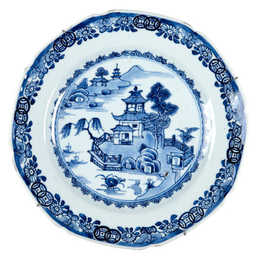 A 18th Century Blue and White Export Dish with Chinese landscape pattern