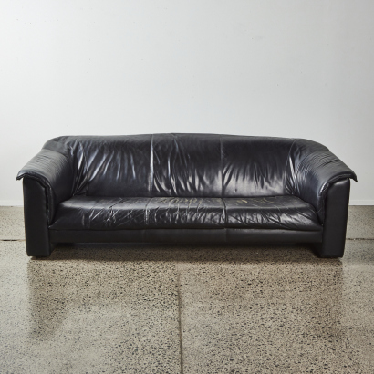 An Italian Black Leather Three Seater Couch