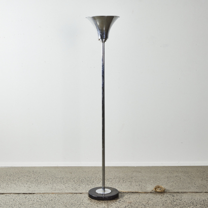 An Art Deco Tall Chrome Trumpeted Uplighter on Stepped Circular Base C1930