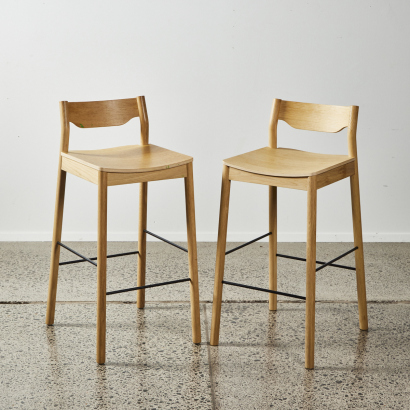 A Pair Of Tangerine Stools By Simon with Back Natural