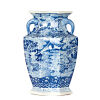 A Blue and White Twin Vase with dragon pattern and two ears