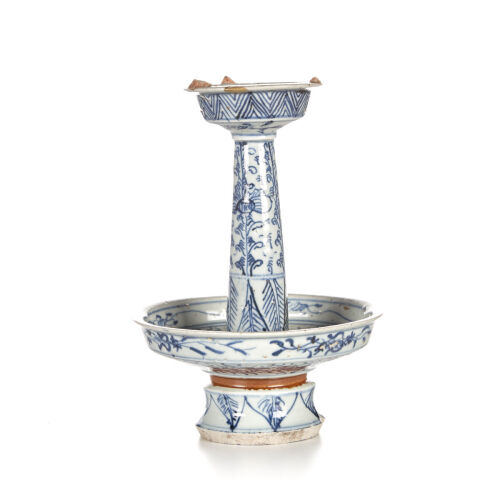 A Qing Dynasty Jiaqing Period Blue and White Candlestick