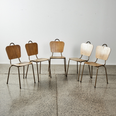 A Collection Of Five Vintage School Chairs
