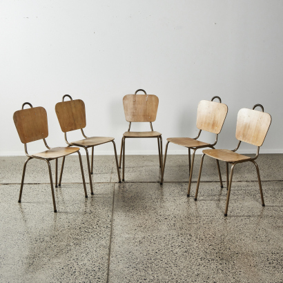 A Collection Of Five Vintage School Chairs
