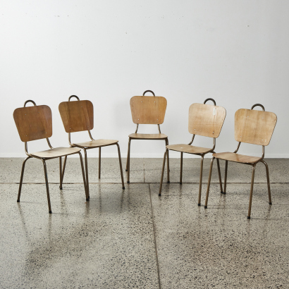 A Collection Of Five Vintage School Chairs