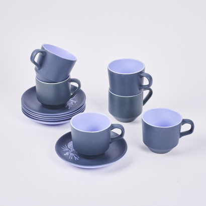 A Set Of Six Crown Lynn Pines Cups And Saucers By Dorothy Thorpe