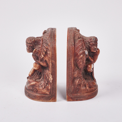A Pair Of Maori Warrior Carved Bookends