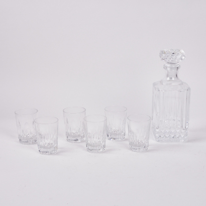 A Cut Glass Whisky Decanter And Six Glasses