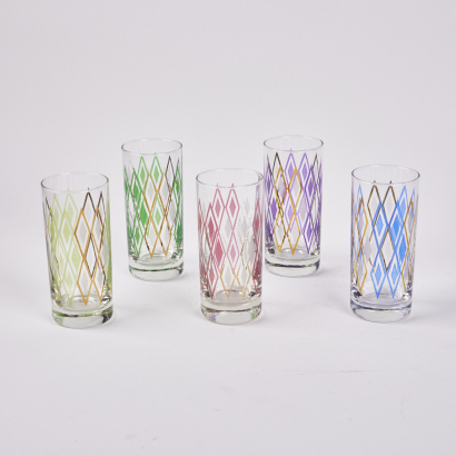 A Set Of Five Vintage Diamond Tumblers