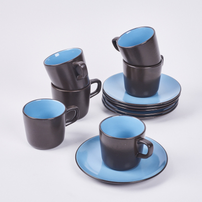 A Set Of Six Terra Stone Coffee Cups And Saucers By Mikasa
