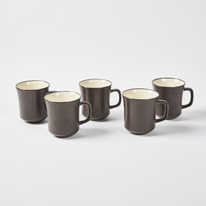 A Set Of Five Terra Stone Vanilla Coffee Cups