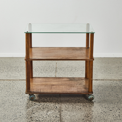 A Vintage Three Tiered Serving Trolley With Castors