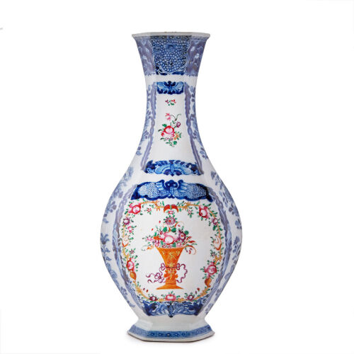 A Qing Dynasty Blue and White Famille Rose Hexagonal Shape Vase