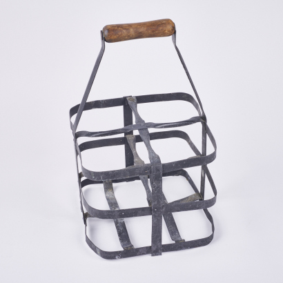 A Vintage Metal Milk Bottle Carrier