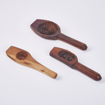 A Trio Of Vintage Carved Wooden Butter Moulds