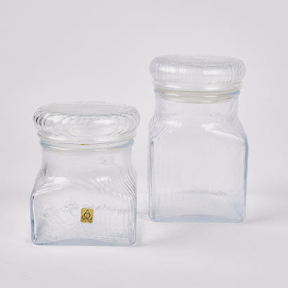 A Pair Of Obergglas Austria Mid Century Wood Grain Glass Jar with Lid