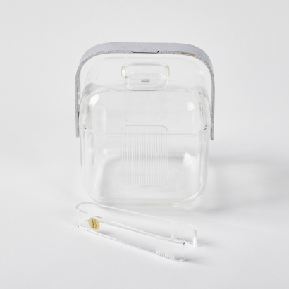 A Vintage Fratelli Guzzini Amanda Lucite Square Ice Bucket With Tongs