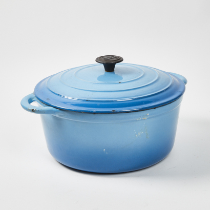 A Vintage Blue Cast Iron Oven-Ware Dish