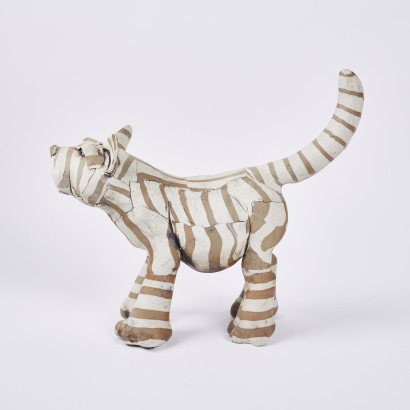 A Handmade Striped Ceramic Dog Figure
