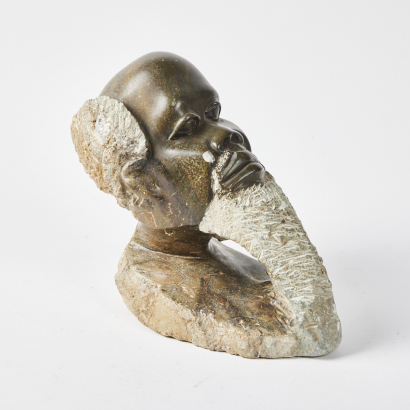 A Stone Bust of a Bearded Man