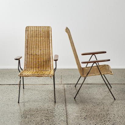 A Pair of Cane and Wrought Iron Chairs A/F