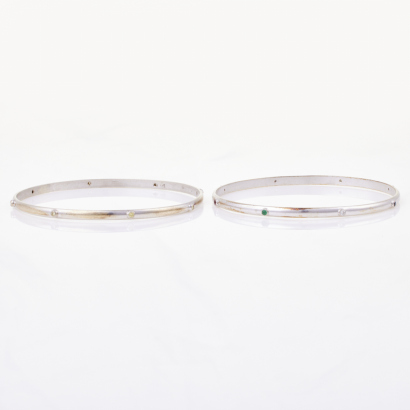 9ct White Gold, Diamond/Emerald/Sapphire/Ruby Bangle Set